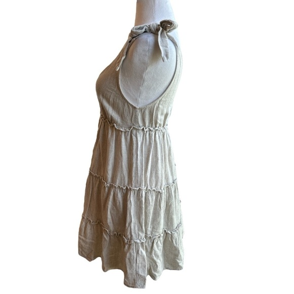 Petal & Pup 100% Linen Tiered Tie Strap Mini Dress Beige size 2 - Picture 4 of 10